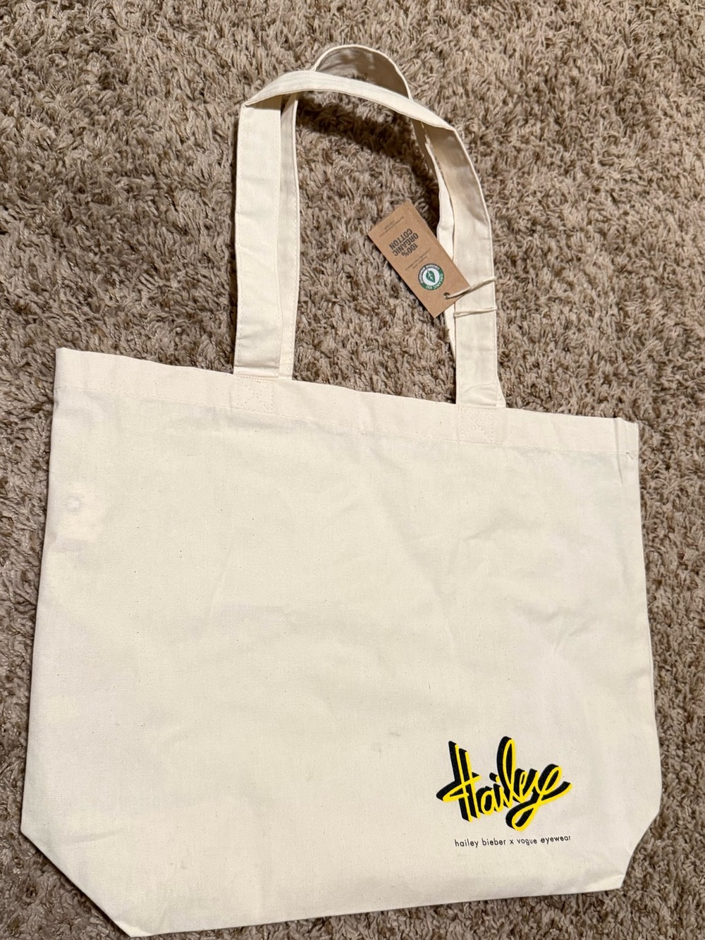 Hailey Bieber Vogue Eyewear Beige Canvas Tote Bag - Collection